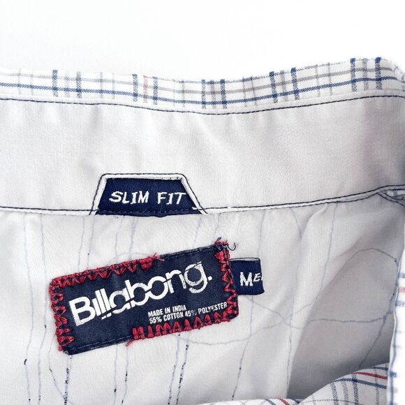 Billabong Men's Shirt Casual Button Down Slim Fit Plaid Blue White Medium - Picture 3 of 7